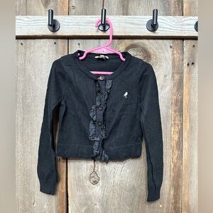 77Kids Ruffle Trim Full Button Sweater in Black Size 5 Girls
